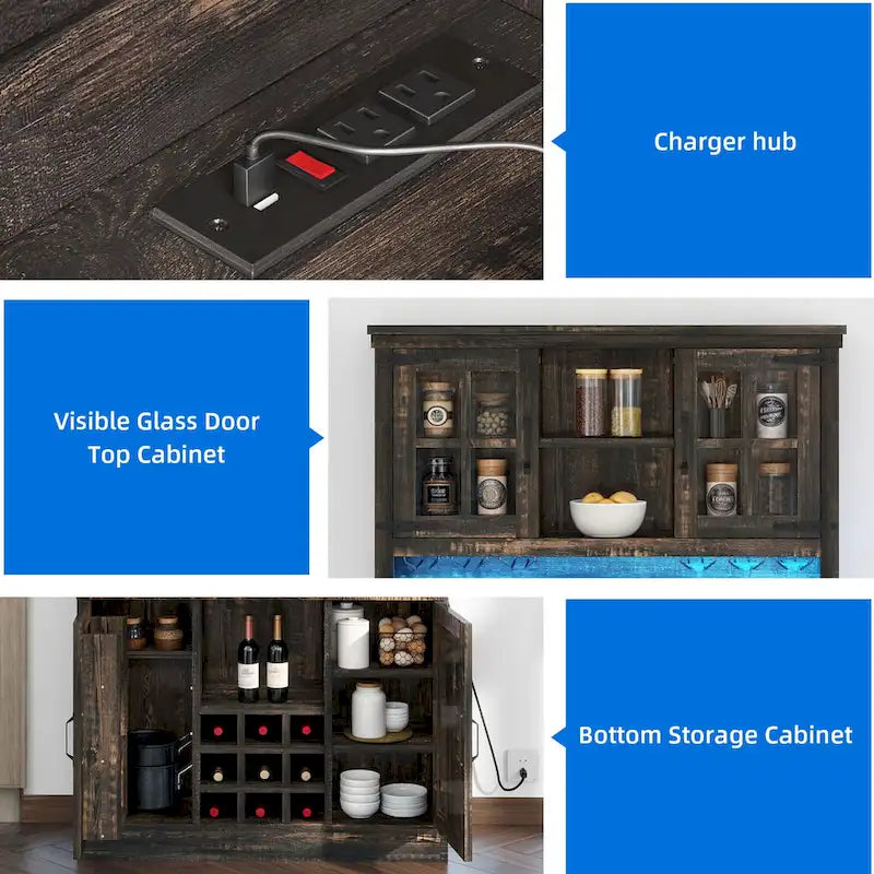 Buffet garde-manger 72 avec vaisselier, meuble de rangement de cuisine autoportant