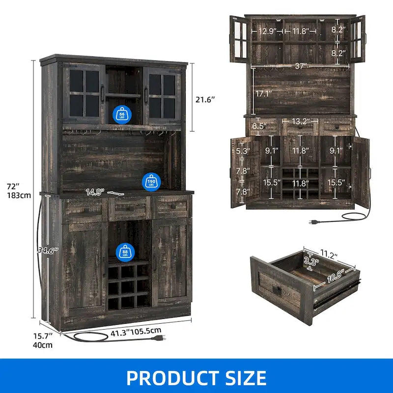 Buffet garde-manger 72 avec vaisselier, meuble de rangement de cuisine autoportant