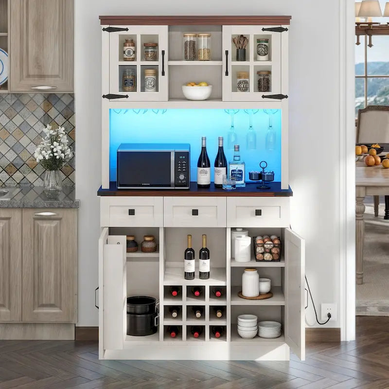 Buffet garde-manger 72 avec vaisselier, meuble de rangement de cuisine autoportant