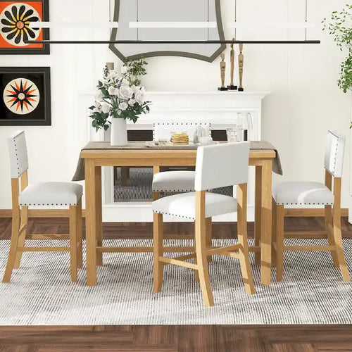 Ensemble de salle à manger 5 pièces, hauteur comptoir, table classique et élégante et 4 chaises en bois naturel lavé