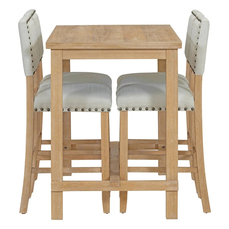 Ensemble de salle à manger 5 pièces, hauteur comptoir, table classique et élégante et 4 chaises en bois naturel lavé