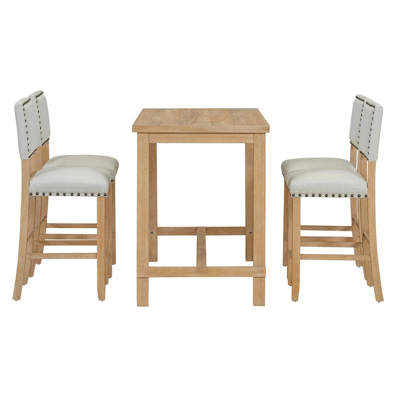 Ensemble de salle à manger 5 pièces, hauteur comptoir, table classique et élégante et 4 chaises en bois naturel lavé