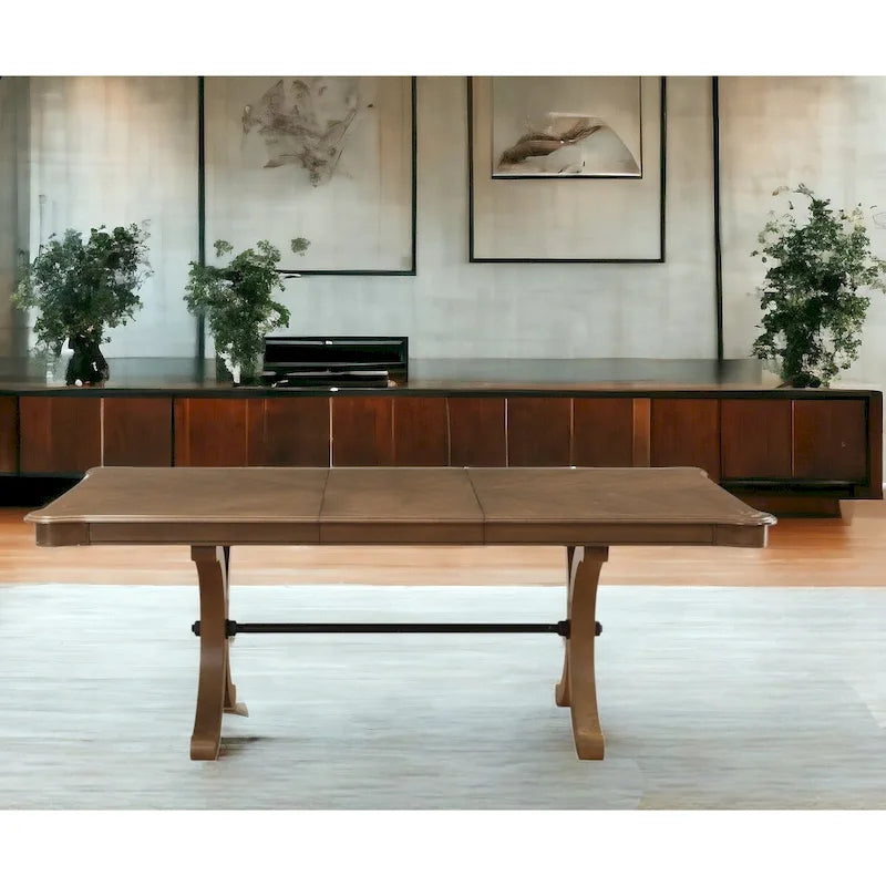 Table de salle à manger à tréteaux amovible en bois massif brun de 64 pouces