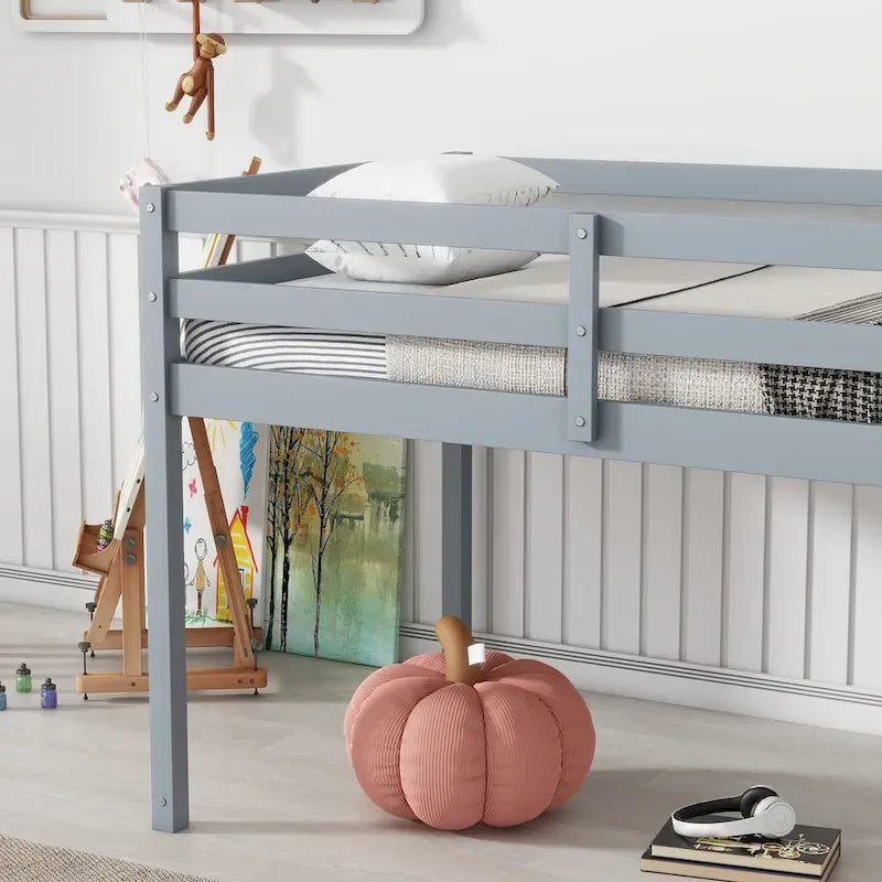 Lit mezzanine double en bois massif et en bois d'hévéa avec échelle et sommier à lattes renforcées