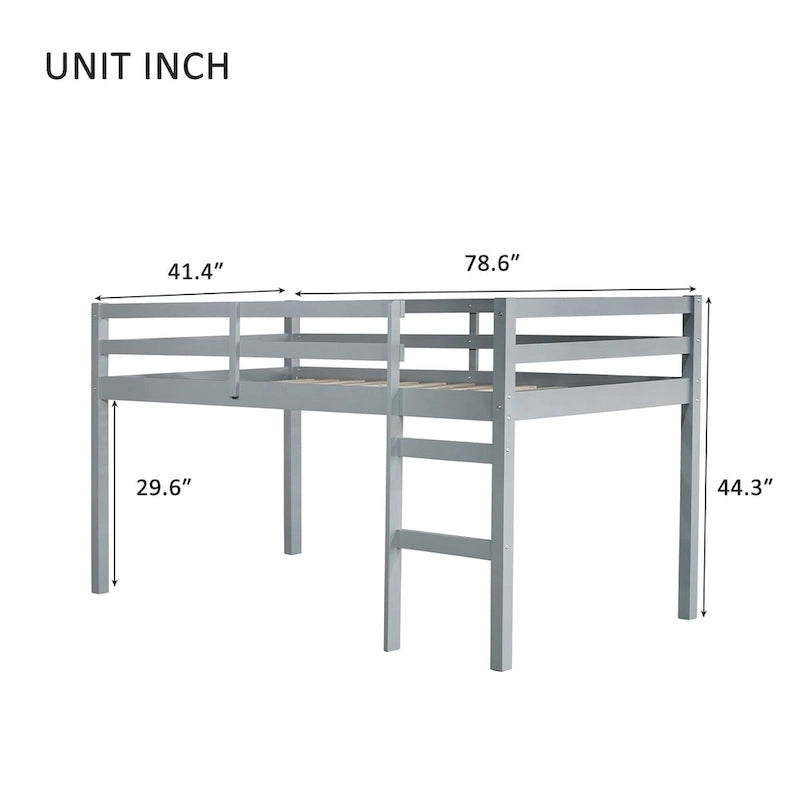 Lit mezzanine double en bois massif et en bois d'hévéa avec échelle et sommier à lattes renforcées