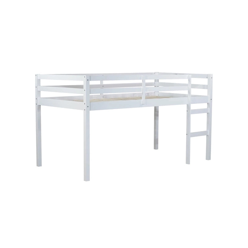Lit mezzanine double en bois massif et en bois d'hévéa avec échelle et sommier à lattes renforcées
