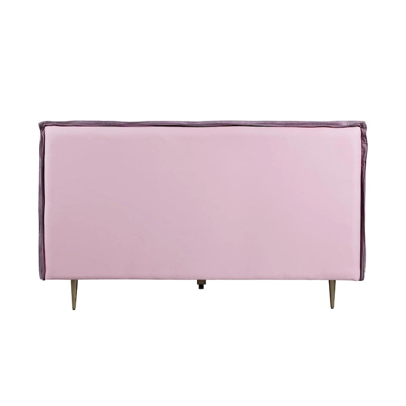 Lit King Size en cuir pleine fleur avec pieds en métal, finition rose