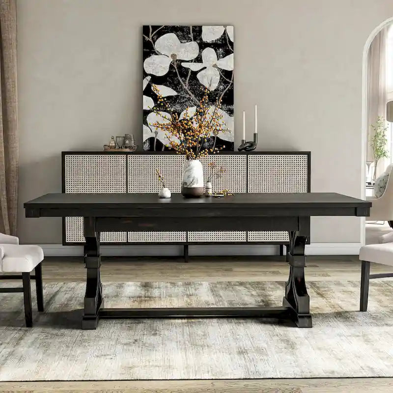 Table de salle à manger Kieran Farmhouse noire en bois massif de 79 pouces de Furniture of America