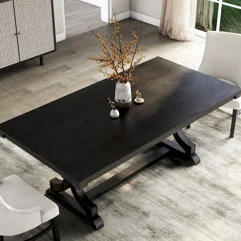 Table de salle à manger Kieran Farmhouse noire en bois massif de 79 pouces de Furniture of America