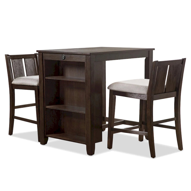 Ensemble de salle à manger 3 pièces Vesper de Furniture of America, hauteur comptoir, avec étagères