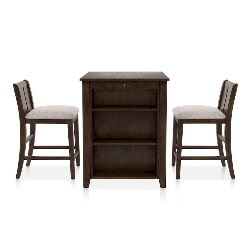 Ensemble de salle à manger 3 pièces Vesper de Furniture of America, hauteur comptoir, avec étagères