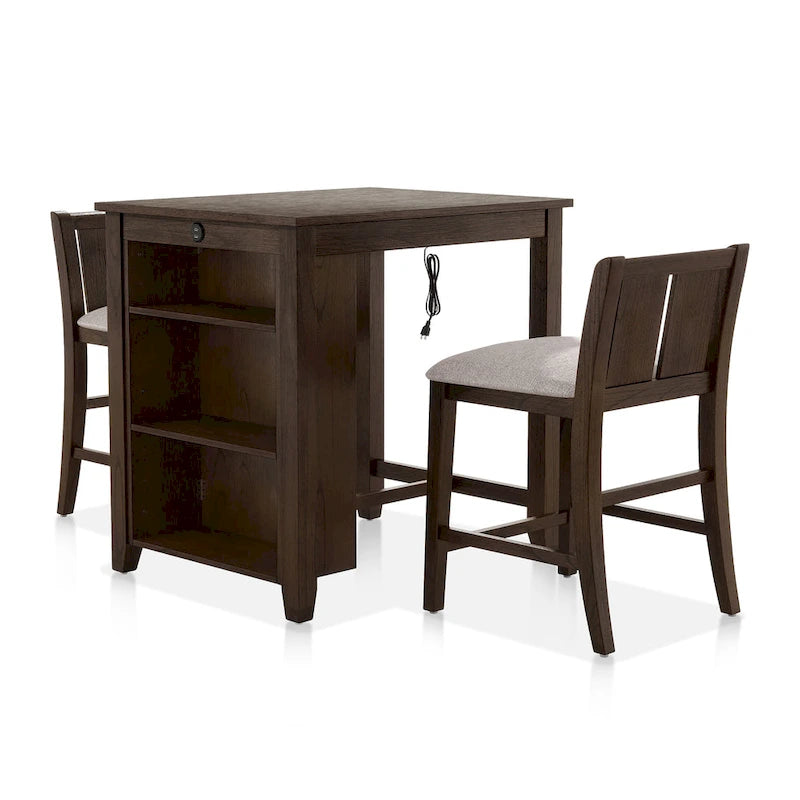 Ensemble de salle à manger 3 pièces Vesper de Furniture of America, hauteur comptoir, avec étagères