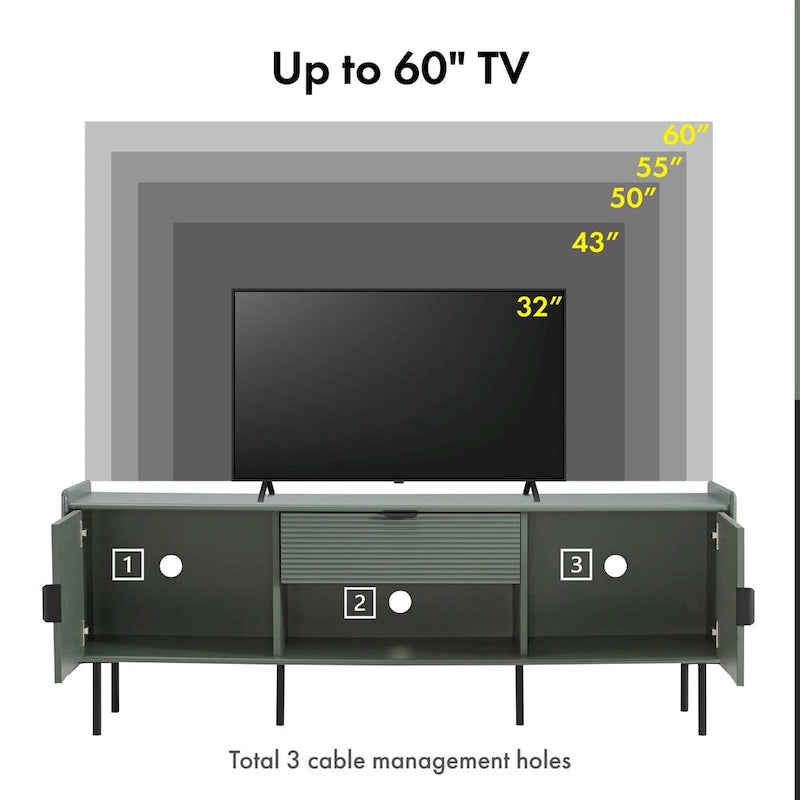 Meuble TV moderne Zaria 60 pouces de Furniture of America avec placards de rangement et tiroir central