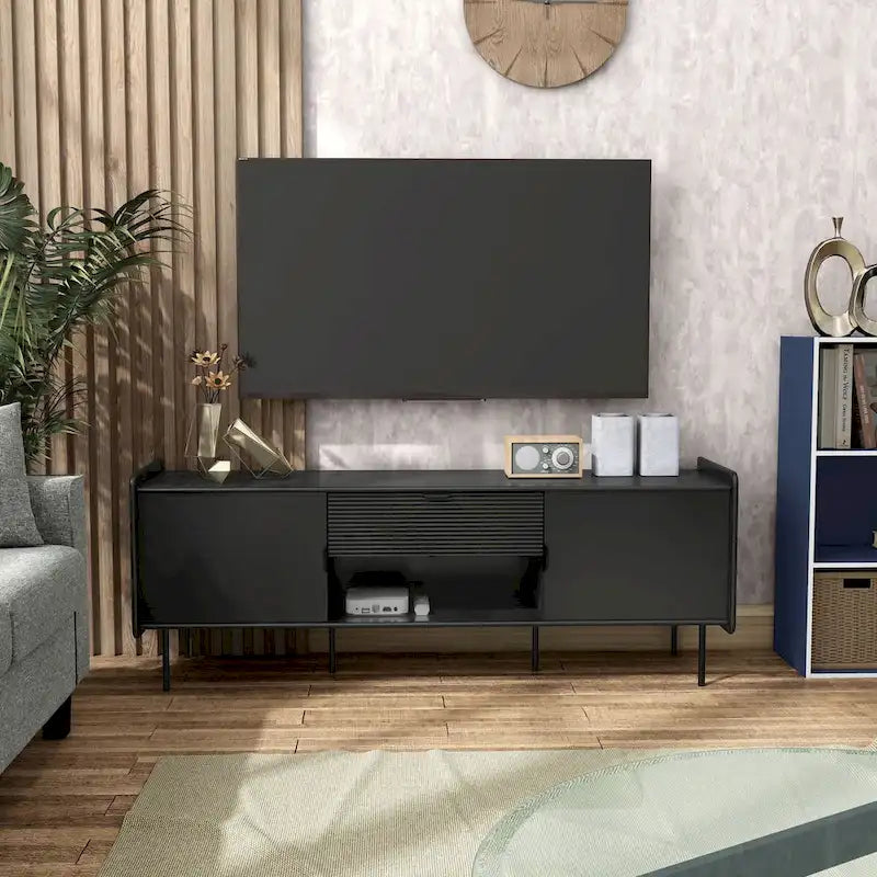 Meuble TV moderne Zaria 60 pouces de Furniture of America avec placards de rangement et tiroir central