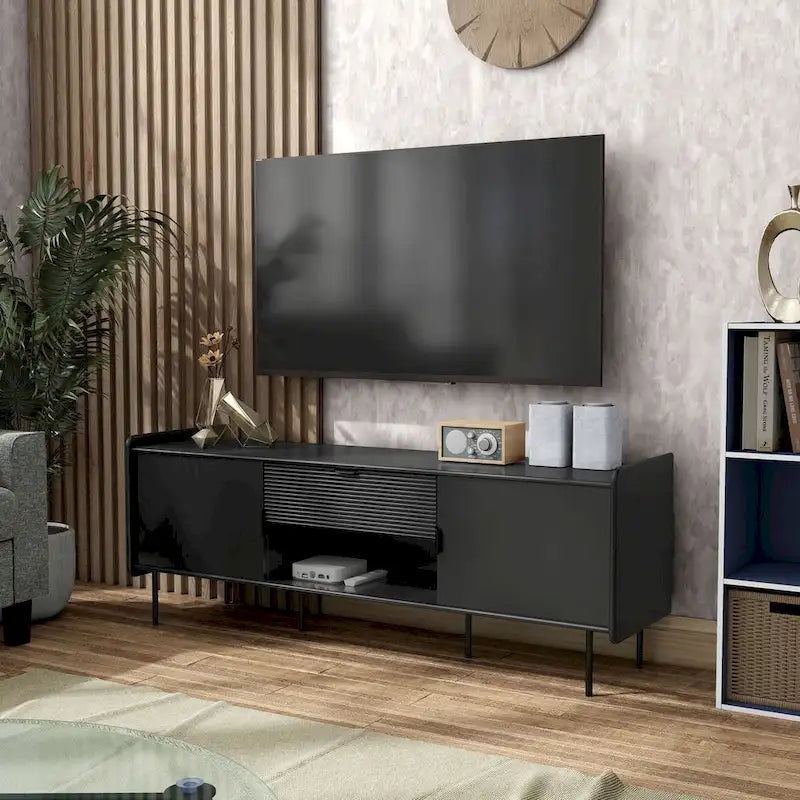Meuble TV moderne Zaria 60 pouces de Furniture of America avec placards de rangement et tiroir central