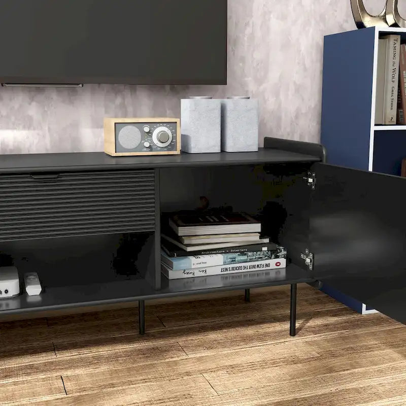 Meuble TV moderne Zaria 60 pouces de Furniture of America avec placards de rangement et tiroir central