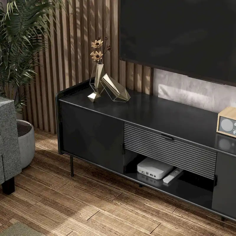 Meuble TV moderne Zaria 60 pouces de Furniture of America avec placards de rangement et tiroir central