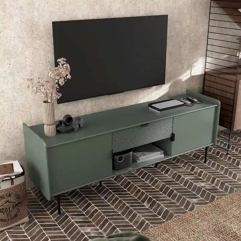 Meuble TV moderne Zaria 60 pouces de Furniture of America avec placards de rangement et tiroir central