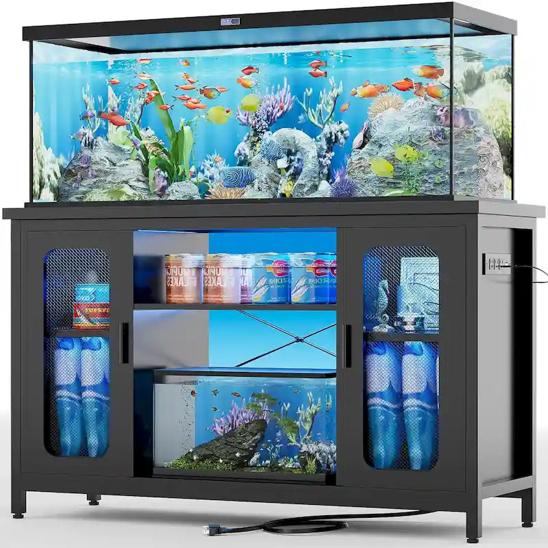 Support pour aquarium à reptiles avec prises électriques et éclairage LED