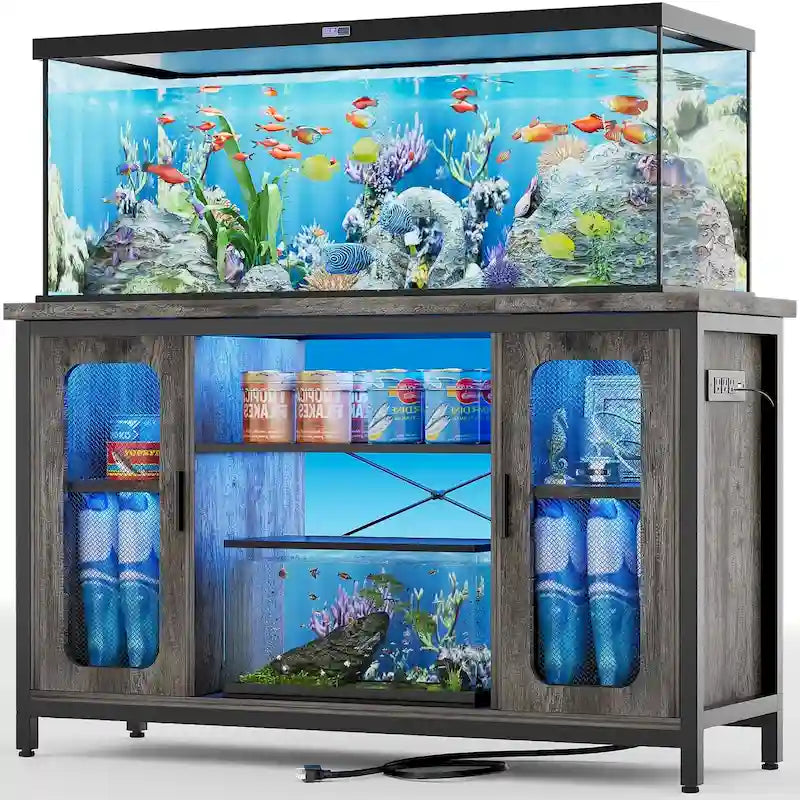 Support pour aquarium à reptiles avec prises électriques et éclairage LED