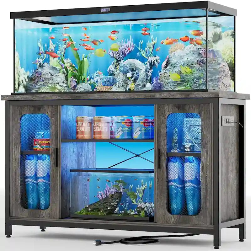 Support pour aquarium à reptiles avec prises électriques et éclairage LED
