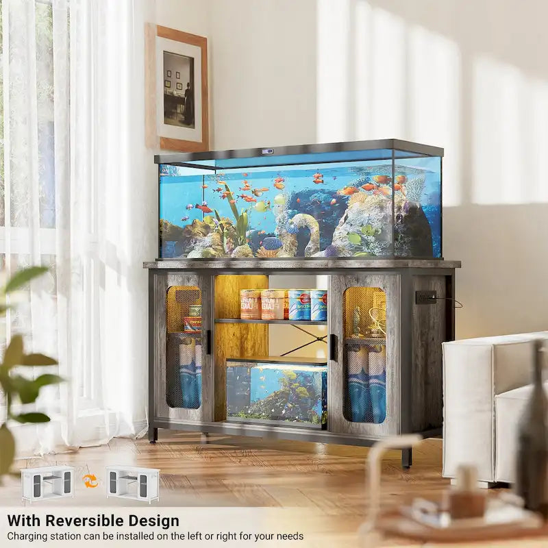 Support pour aquarium à reptiles avec prises électriques et éclairage LED