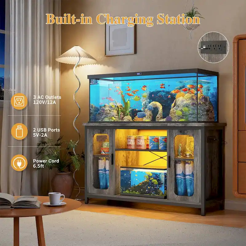 Support pour aquarium à reptiles avec prises électriques et éclairage LED