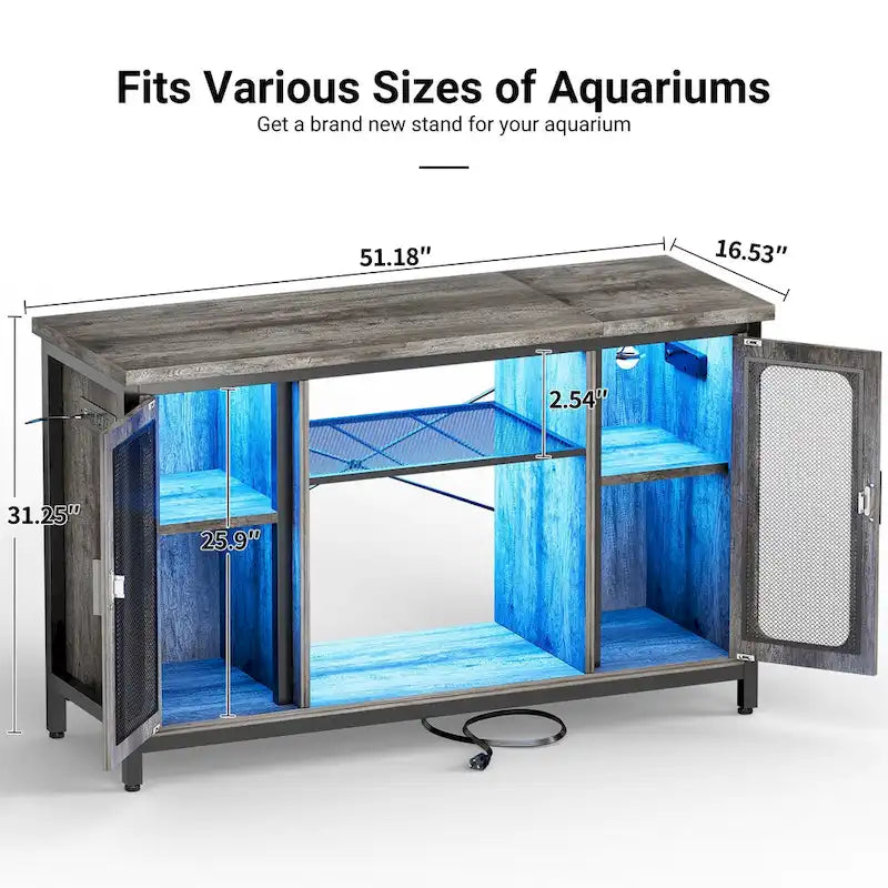 Support pour aquarium à reptiles avec prises électriques et éclairage LED