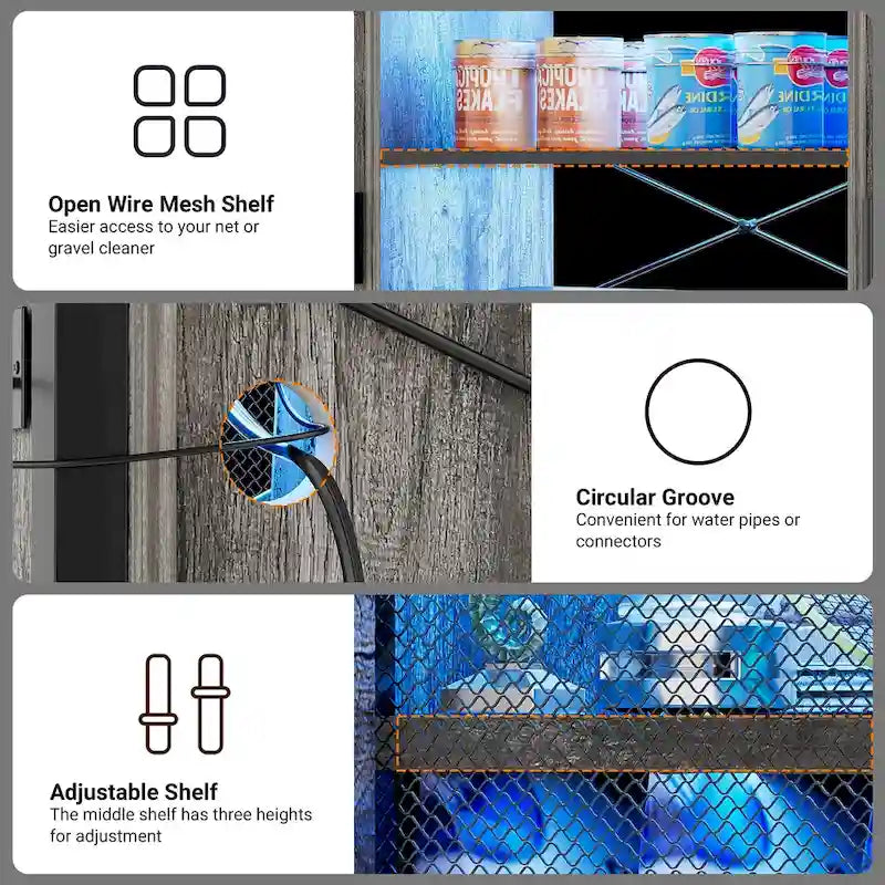 Support pour aquarium à reptiles avec prises électriques et éclairage LED