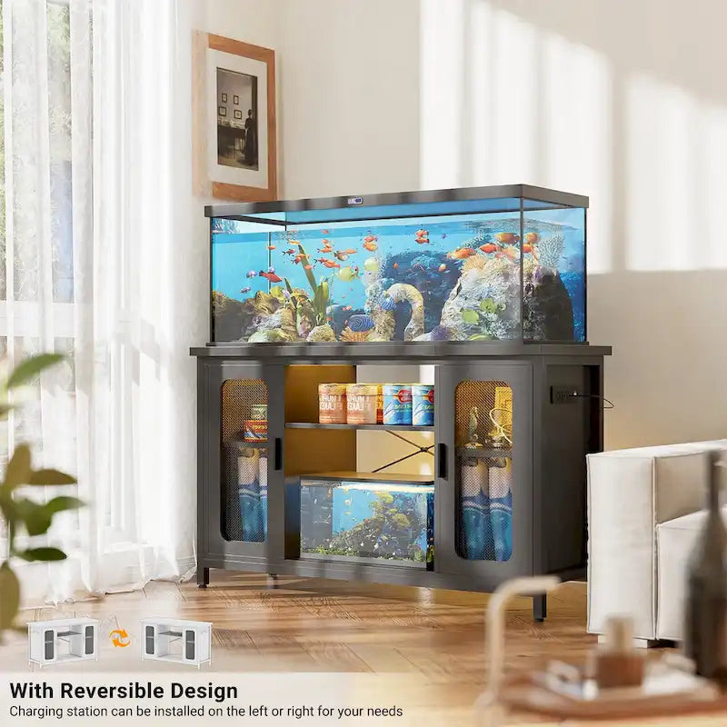 Support pour aquarium à reptiles avec prises électriques et éclairage LED