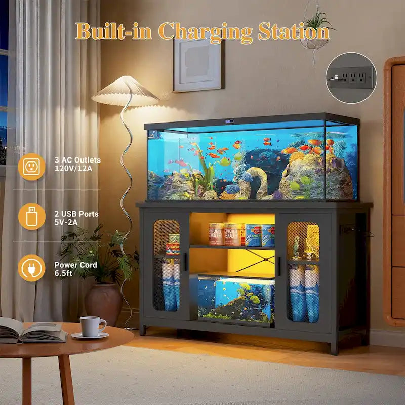 Support pour aquarium à reptiles avec prises électriques et éclairage LED