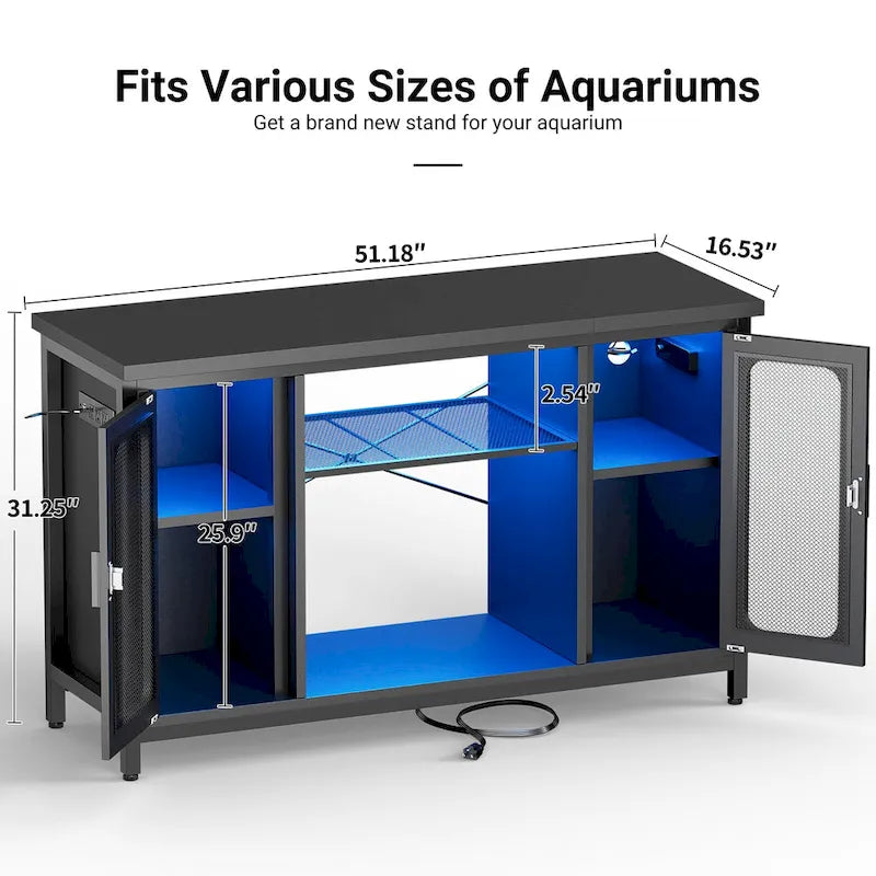 Support pour aquarium à reptiles avec prises électriques et éclairage LED