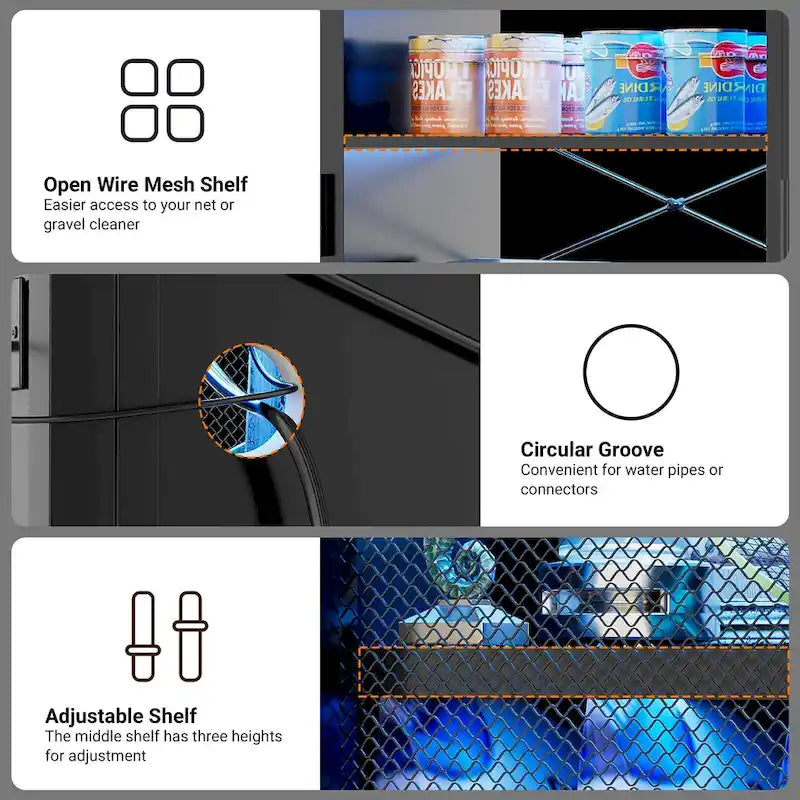 Support pour aquarium à reptiles avec prises électriques et éclairage LED